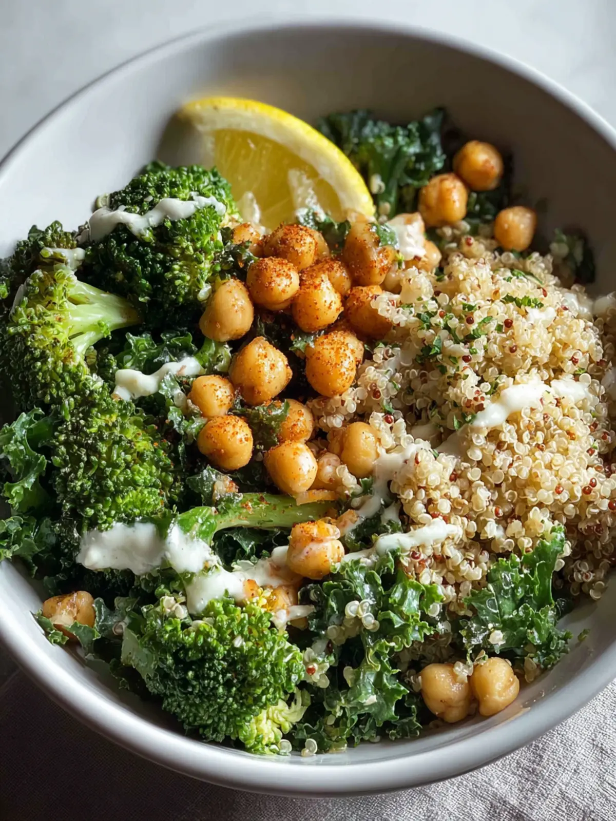 Easy Kale Chickpea Quinoa Salad with Broccoli & Lemon First Image
