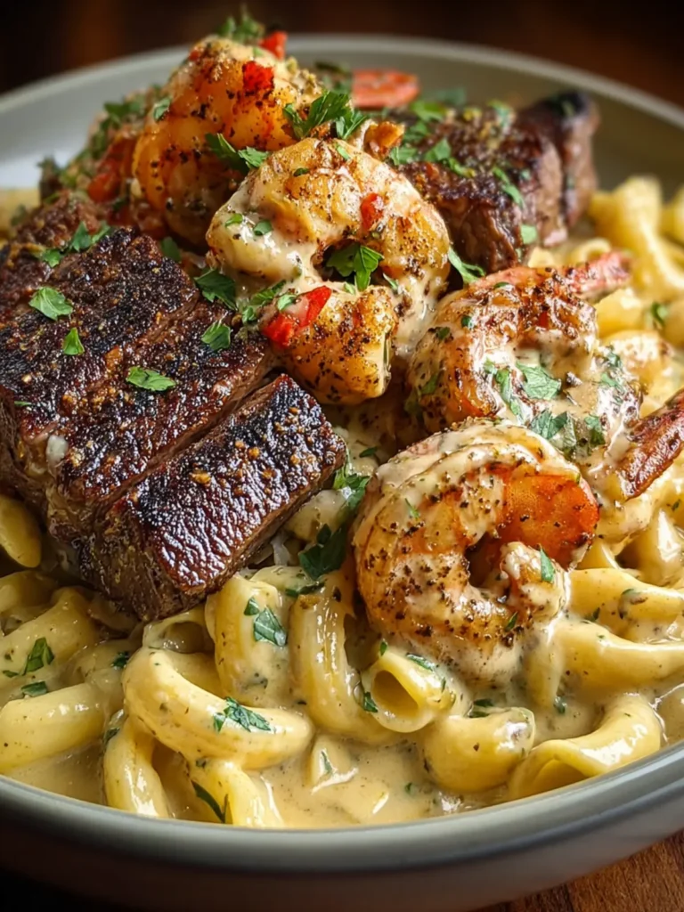 Mouthwatering Blackened Steak Shrimp Alfredo Recipe First Image